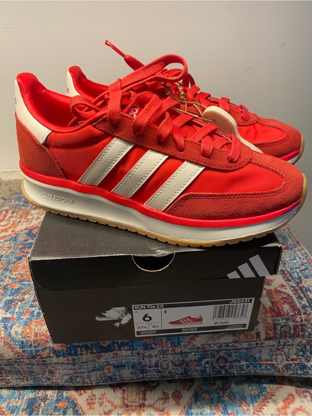 adidas Red and White Men's Retro Runner Sneakers